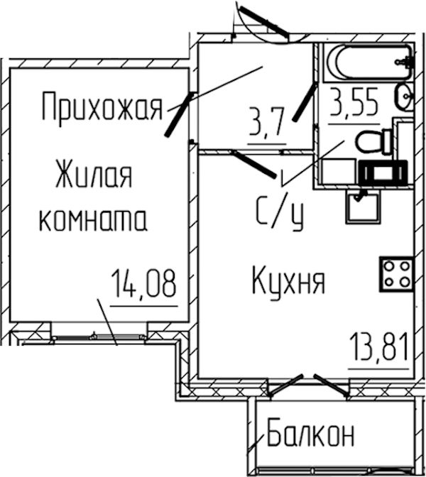 1-комнатная квартира 36.07 м², 6/6 эт., ЖК «SERTOLOVO PARK»